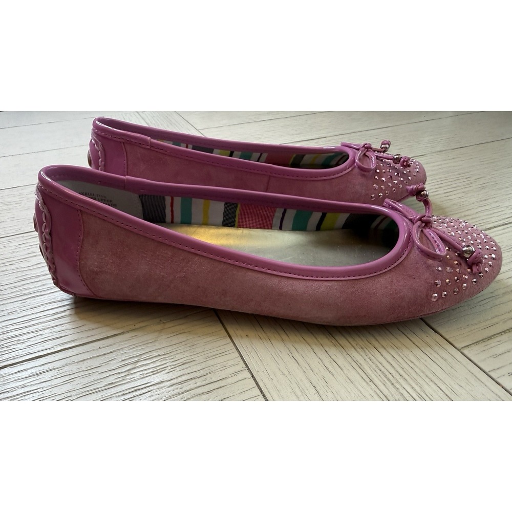 Anne Klein Sport Pink Sparkle Suede Ballet Driving‎ Flats Shoes Bow 7 M Coquette - Picture 5 of 9